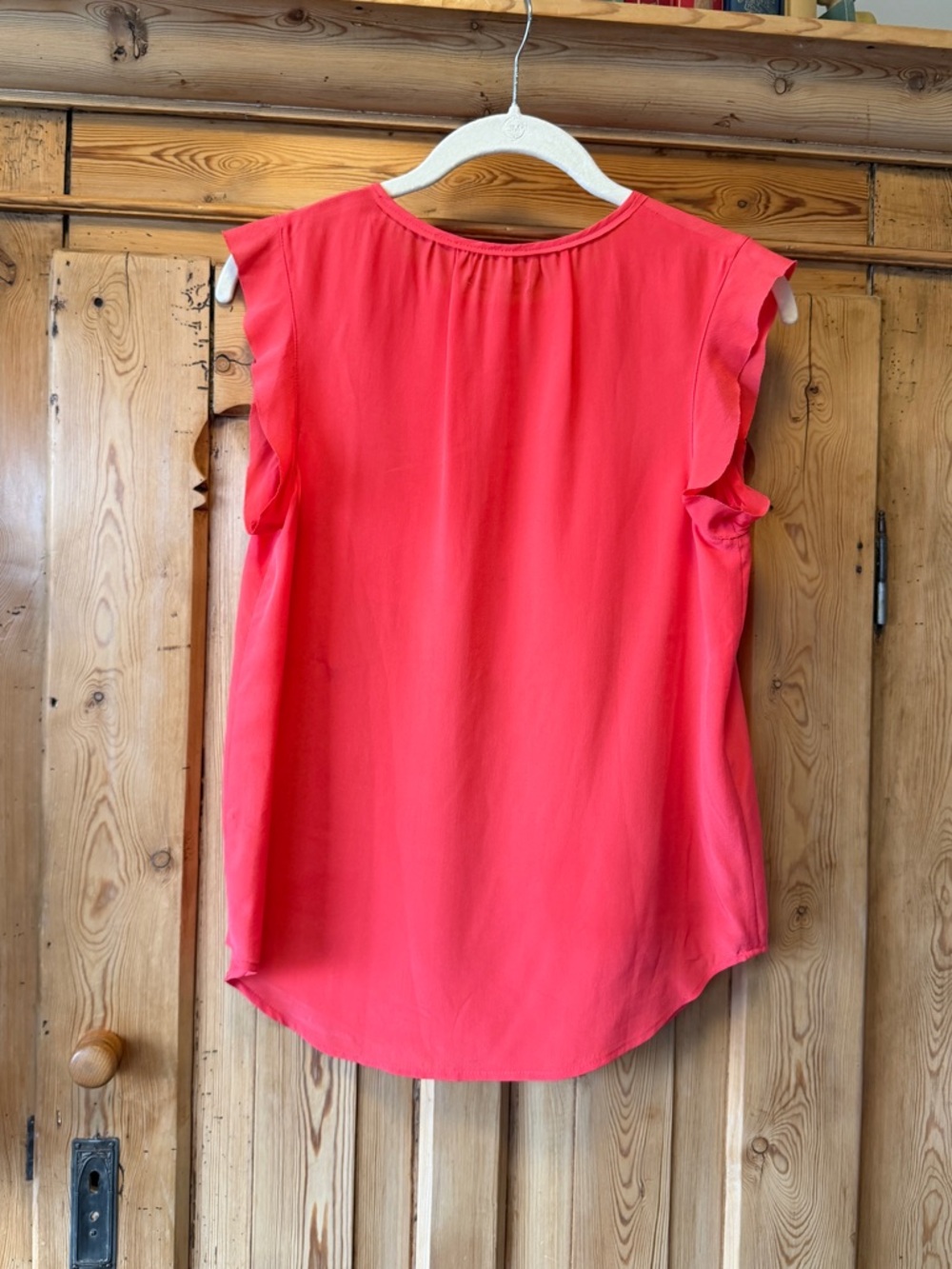 Madewell Silk Broadway & Broome Coral-Red Women's Button Front Silk Henley Top - Picture 3 of 13